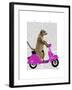 Meerkat on Pink Moped-Fab Funky-Framed Art Print