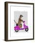 Meerkat on Pink Moped-Fab Funky-Framed Art Print