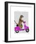 Meerkat on Pink Moped-Fab Funky-Framed Art Print