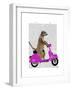 Meerkat on Pink Moped-Fab Funky-Framed Art Print