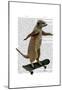 Meerkat On Skateboard-Fab Funky-Mounted Art Print