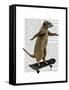Meerkat on Skateboard-Fab Funky-Framed Stretched Canvas