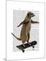 Meerkat on Skateboard-Fab Funky-Mounted Art Print