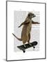 Meerkat on Skateboard-Fab Funky-Mounted Art Print