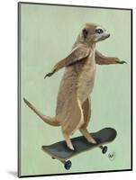 Meerkat on Skateboard-Fab Funky-Mounted Art Print