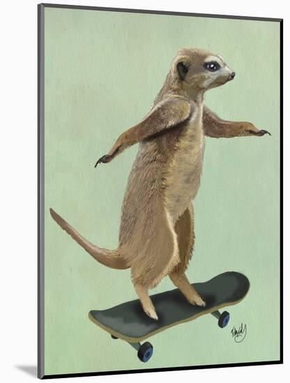 Meerkat on Skateboard-Fab Funky-Mounted Art Print