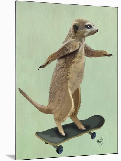 Meerkat on Skateboard-Fab Funky-Mounted Art Print