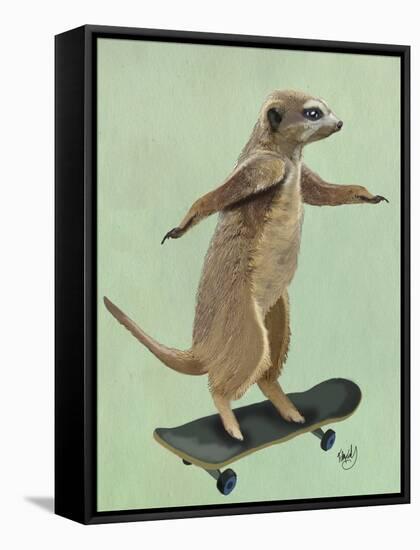 Meerkat on Skateboard-Fab Funky-Framed Stretched Canvas