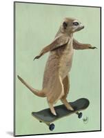 Meerkat on Skateboard-Fab Funky-Mounted Art Print