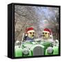 Meerkats Driving Car Through Snow Scene Wearing-null-Framed Stretched Canvas