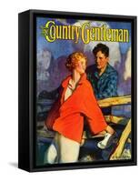 "Meeting by the Fence," Country Gentleman Cover, April 1, 1926-McClelland Barclay-Framed Stretched Canvas