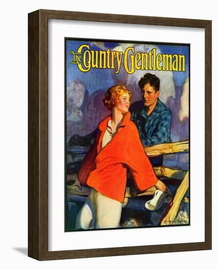 "Meeting by the Fence," Country Gentleman Cover, April 1, 1926-McClelland Barclay-Framed Giclee Print