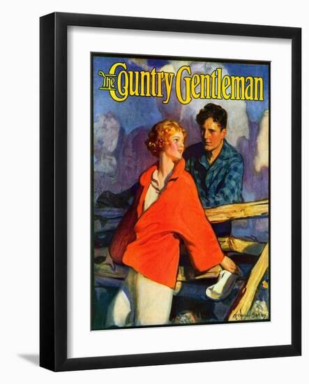 "Meeting by the Fence," Country Gentleman Cover, April 1, 1926-McClelland Barclay-Framed Giclee Print