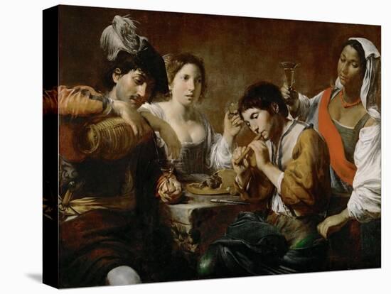 Meeting in a Tavern (Musician and Drinker)-Valentin de Boullogne-Stretched Canvas