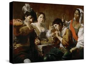 Meeting in a Tavern (Musician and Drinker)-Valentin de Boullogne-Stretched Canvas