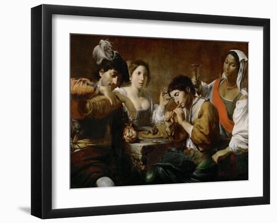 Meeting in a Tavern (Musician and Drinker)-Valentin de Boullogne-Framed Giclee Print