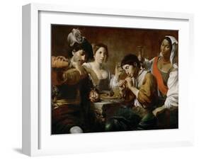 Meeting in a Tavern (Musician and Drinker)-Valentin de Boullogne-Framed Giclee Print