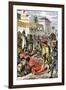 Meeting of Hernando Cortes and Aztec Emperor Montezuma II in Tenochtitlan, c.1519-null-Framed Giclee Print