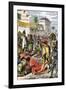 Meeting of Hernando Cortes and Aztec Emperor Montezuma II in Tenochtitlan, c.1519-null-Framed Giclee Print