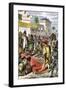 Meeting of Hernando Cortes and Aztec Emperor Montezuma II in Tenochtitlan, c.1519-null-Framed Giclee Print