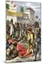 Meeting of Hernando Cortes and Aztec Emperor Montezuma II in Tenochtitlan, c.1519-null-Mounted Giclee Print