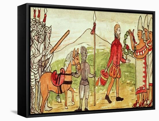 Meeting of Hernando Cortes and Montezuma-Diego Duran-Framed Stretched Canvas