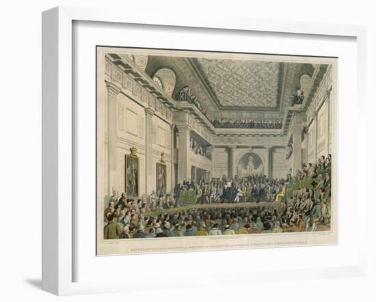 Meeting of the British and Foreign Bible Society in Freemasons Hall-C. Clark-Framed Art Print