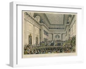 Meeting of the British and Foreign Bible Society in Freemasons Hall-C. Clark-Framed Art Print