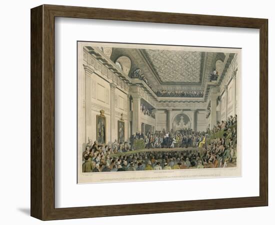 Meeting of the British and Foreign Bible Society in Freemasons Hall-C. Clark-Framed Art Print