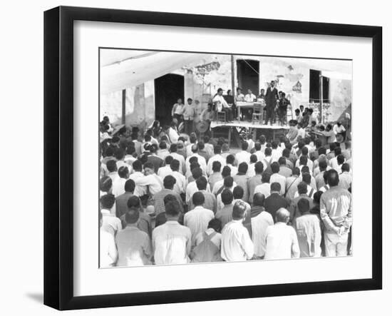 Meeting of the Campesinos: at the Table Xavier Guerrero and Julio Antonio Mella, Jalapa, Mexico,…-Tina Modotti-Framed Premium Photographic Print