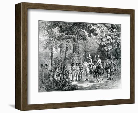 Meeting of the Indians with the European Explorers from 'Picturesque Voyage to Brazil', 1827-35-Johann Moritz Rugendas-Framed Giclee Print