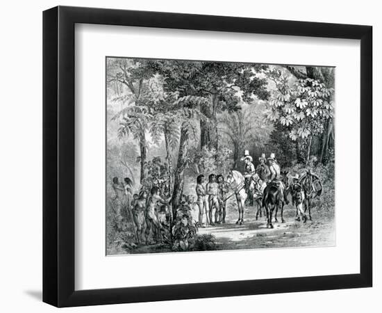 Meeting of the Indians with the European Explorers from 'Picturesque Voyage to Brazil', 1827-35-Johann Moritz Rugendas-Framed Giclee Print