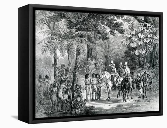 Meeting of the Indians with the European Explorers from 'Picturesque Voyage to Brazil', 1827-35-Johann Moritz Rugendas-Framed Stretched Canvas