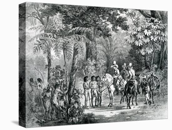 Meeting of the Indians with the European Explorers from 'Picturesque Voyage to Brazil', 1827-35-Johann Moritz Rugendas-Stretched Canvas