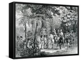 Meeting of the Indians with the European Explorers from 'Picturesque Voyage to Brazil', 1827-35-Johann Moritz Rugendas-Framed Stretched Canvas