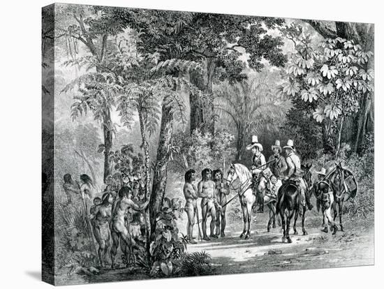 Meeting of the Indians with the European Explorers from 'Picturesque Voyage to Brazil', 1827-35-Johann Moritz Rugendas-Stretched Canvas
