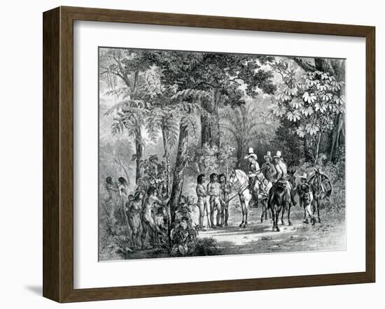 Meeting of the Indians with the European Explorers from 'Picturesque Voyage to Brazil', 1827-35-Johann Moritz Rugendas-Framed Giclee Print