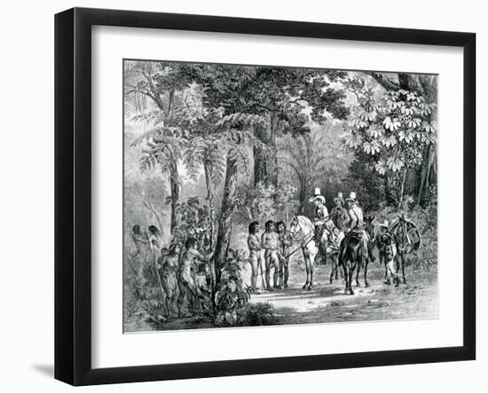 Meeting of the Indians with the European Explorers from 'Picturesque Voyage to Brazil', 1827-35-Johann Moritz Rugendas-Framed Giclee Print