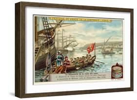 Meeting of Vasco Da Gama and His Brother Paulo with the Ruler of Malindi, May 1498-null-Framed Giclee Print