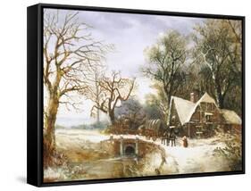 Meeting on the Bridge, Winter-William Stone-Framed Stretched Canvas