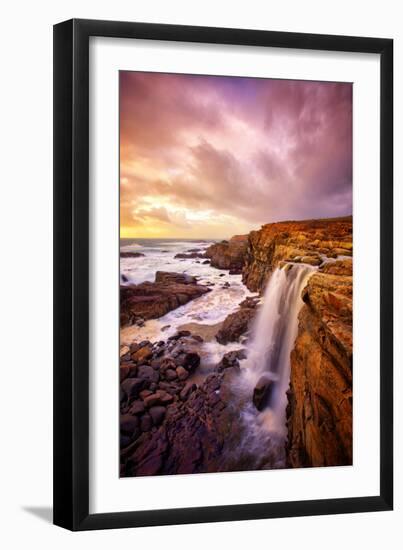 Mega Falls and Sunset Clouds, Sonoma Coast, Northern California Waterfall-Vincent James-Framed Photographic Print