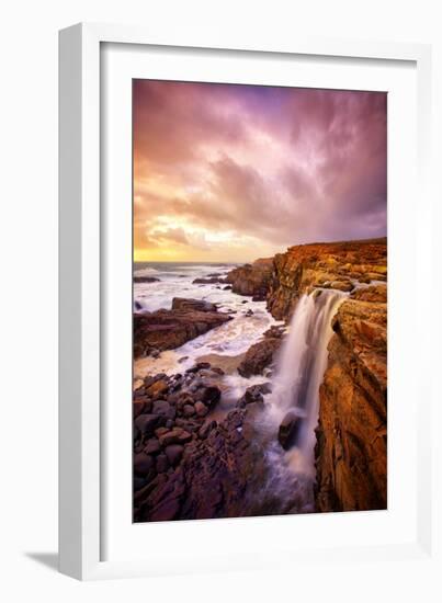 Mega Falls and Sunset Clouds, Sonoma Coast, Northern California Waterfall-Vincent James-Framed Photographic Print