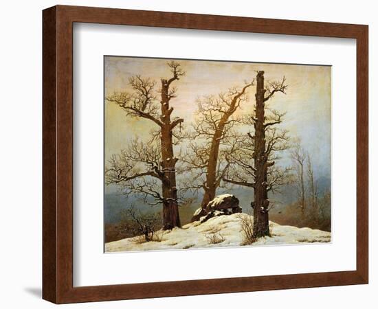 Megalithic cairn in the snow-Caspar David Friedrich-Framed Giclee Print