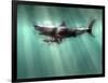 Megalodon Shark And Great White-Christian Darkin-Framed Photographic Print