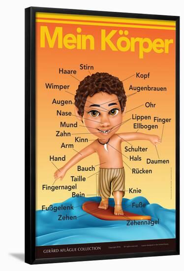 Mein Körper - My Body (Surfer Boy) in German-Gerard Aflague Collection-Framed Poster