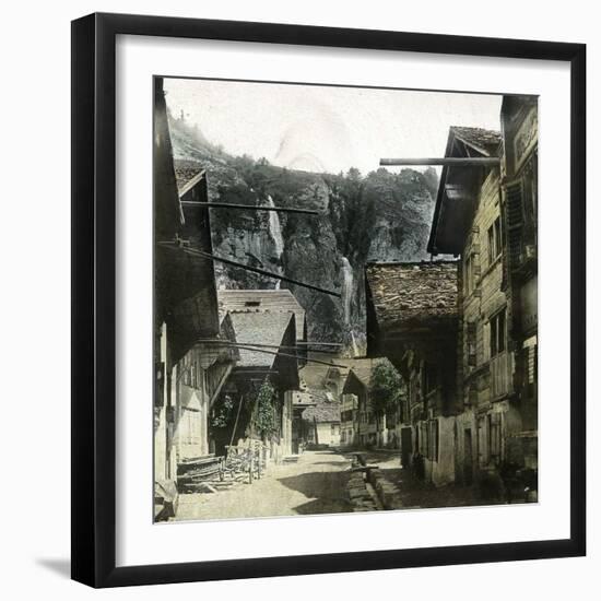 Meiringen (Switzerland), the Waterfalls of Muhlibach and Alpbach Seen from the Village, Circa 1865-Leon, Levy et Fils-Framed Photographic Print