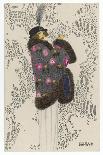 Woman Wears a Coat or Mantle in a Bold Oriental Print with a Deep Fur Border-Mela Koehler-Framed Art Print