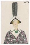 Woman Wears a Coat or Mantle in a Bold Oriental Print with a Deep Fur Border-Mela Koehler-Stretched Canvas