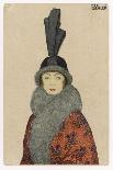 Woman Wears a Coat or Mantle in a Bold Oriental Print with a Deep Fur Border-Mela Koehler-Framed Art Print