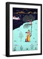 Melancholy Girl with a Sitar, Miniature, India 18th Century-null-Framed Giclee Print